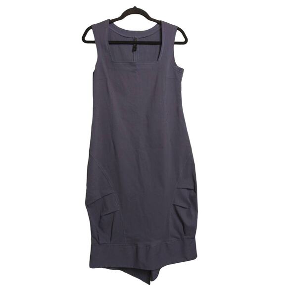 Porto Sheath Dress Gray Blue Stretch Square Neck Sleeveless Minimalist 2 (M) - Picture 1 of 12